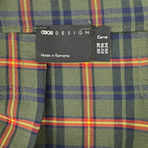 ASOS Design Curve Plaid Pleated Skirt Green Navy Size 24 Dark Academia Preppy - Picture 16 of 16